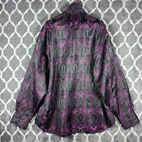 Angelino for Bermuda Men Shirt Men Size 5XL Purple Black Paisley Brocade Flashy - Picture 3 of 14